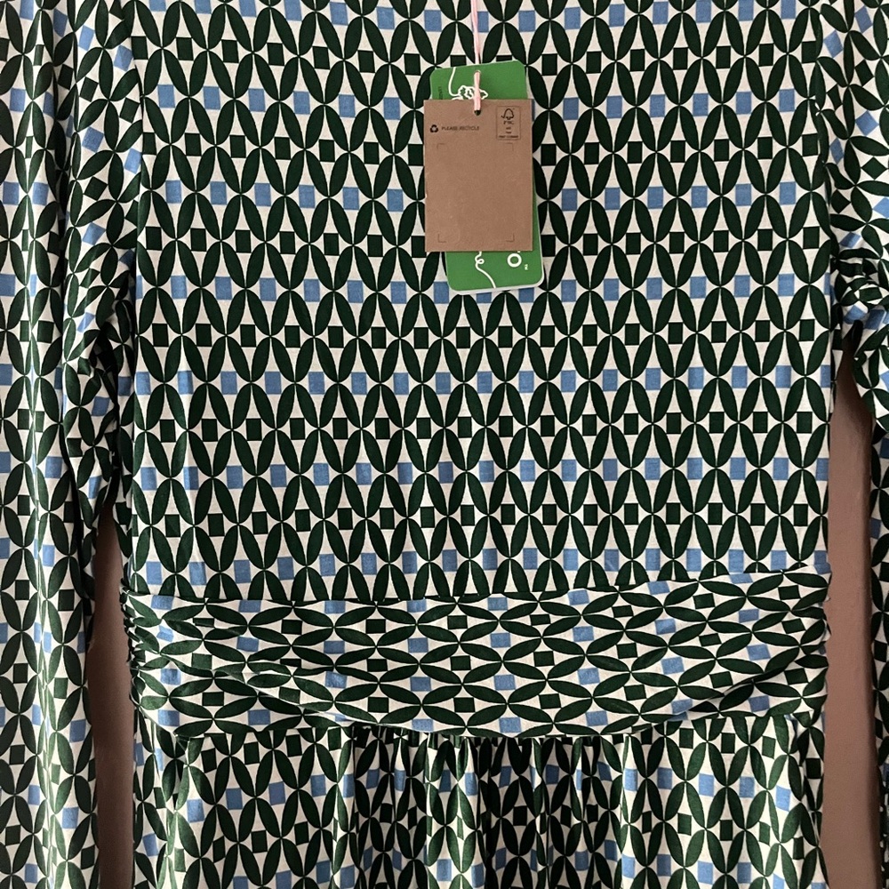 Boden Amelie Long Sleeve Dress in Pine Diamond Trellis Size 6 - Picture 4 of 8